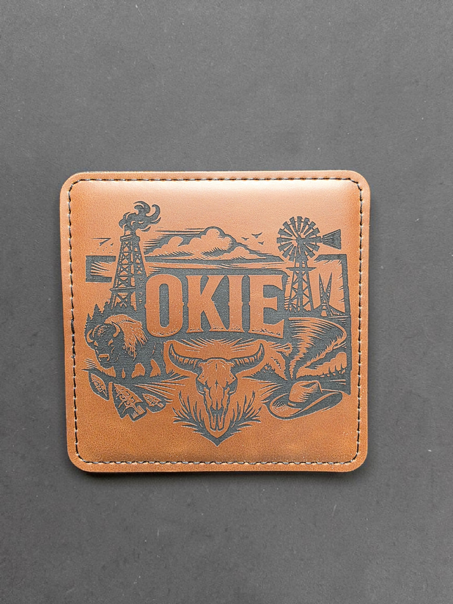 OKIE Scene Leatherette Coaster Walnut